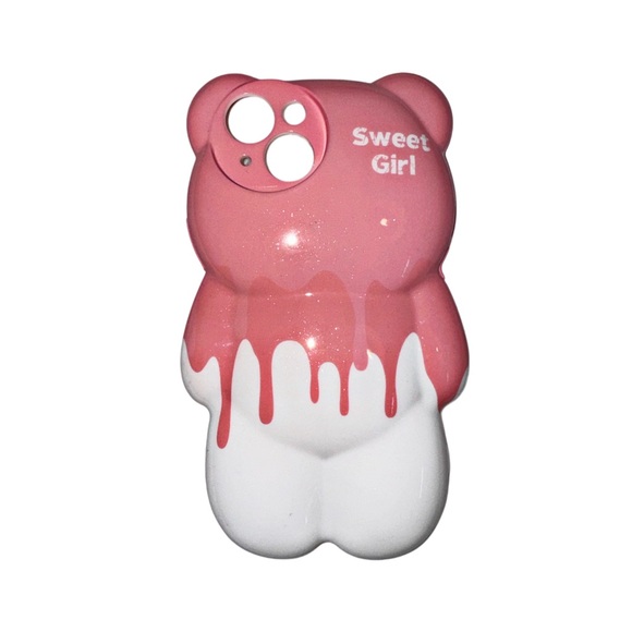 iPhone 15 Silicone Mauve & White Bear Case - Picture 1 of 5